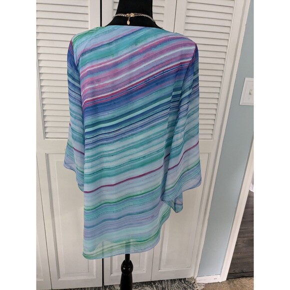 Chico's Top Womens Sz S (0) Purple Aqua Stripe Chiffon Layer Asymmetrical Tunic - Picture 7 of 14